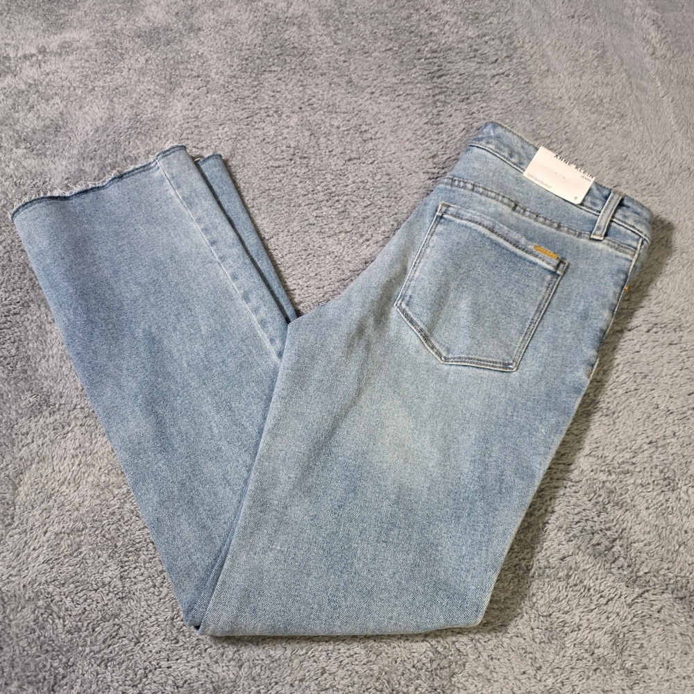 Anne Klein Womens 8 Split Hem Bootcut Jeans Light Wash Button Fly Raw Edge Denim